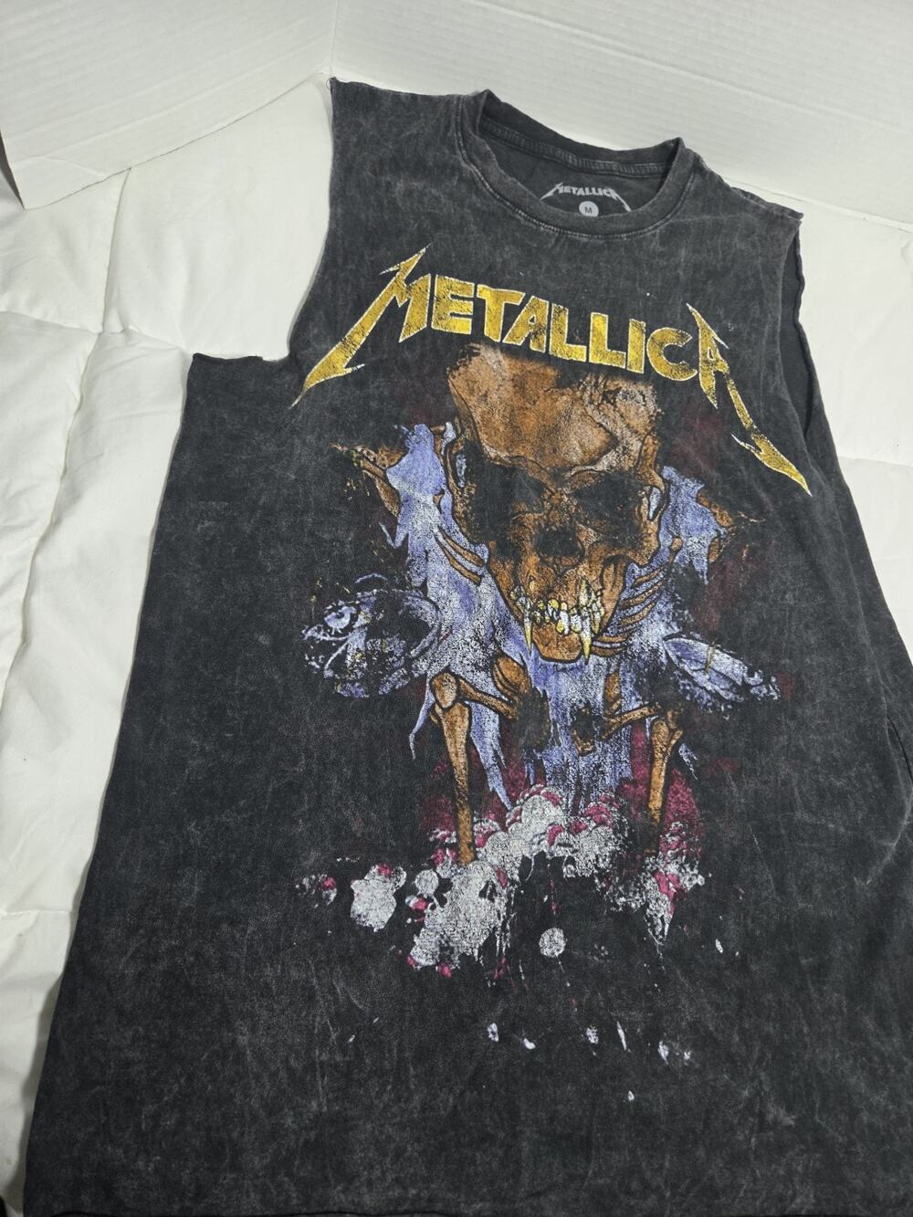 METALLICA Sz M Skull Logo Muscle Tee Shirt Rock Band WashBlack Retro Y2K